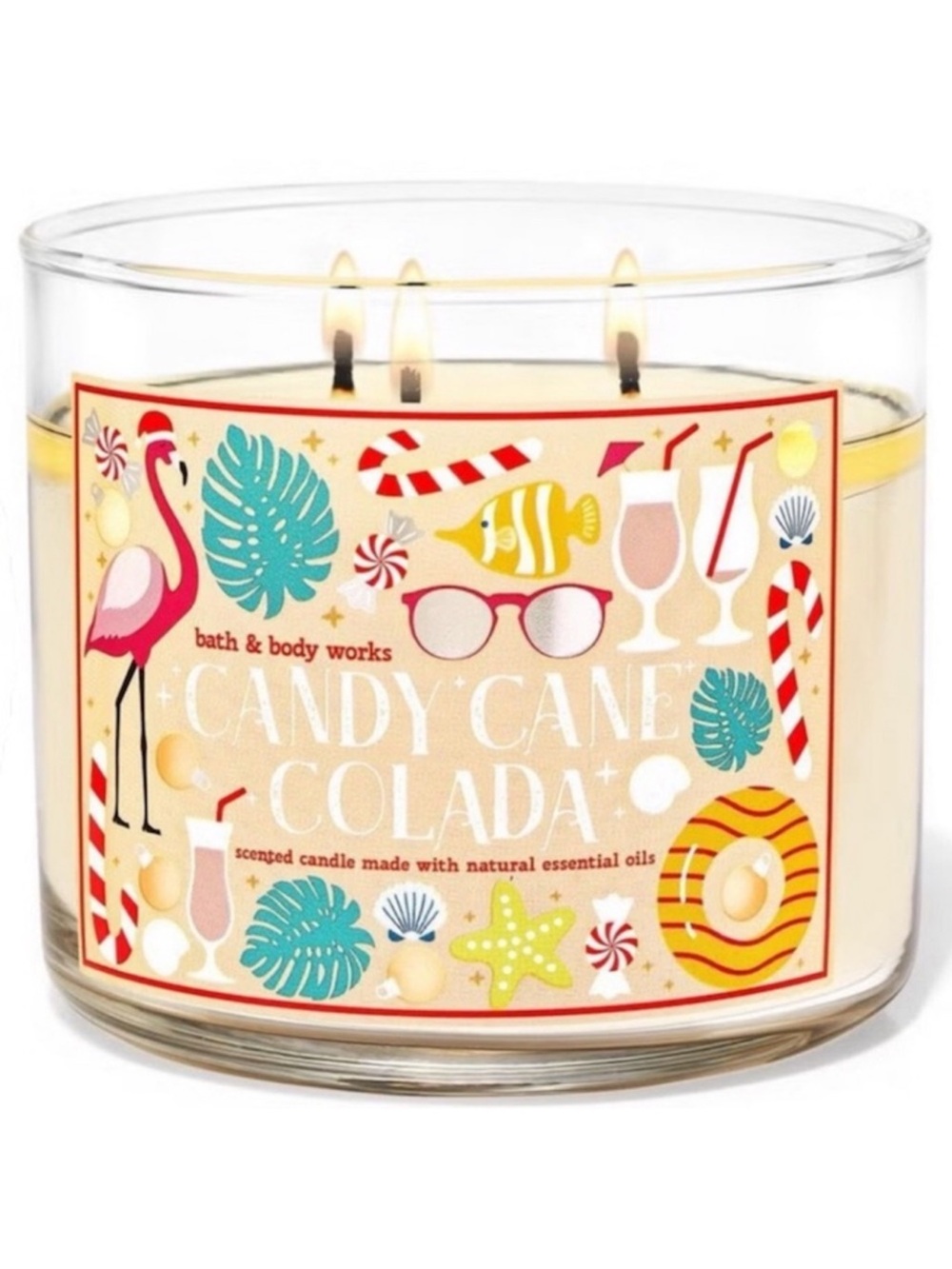 Bath & Body Works Candy Cane Colada 3 Wick Candle With Decorative Lid